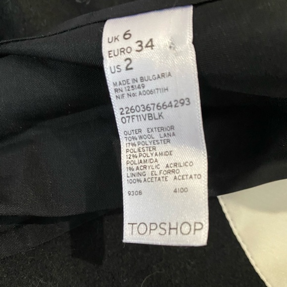 TOPSHOP Wool Blend Black Pea Coat - Picture 3 of 10